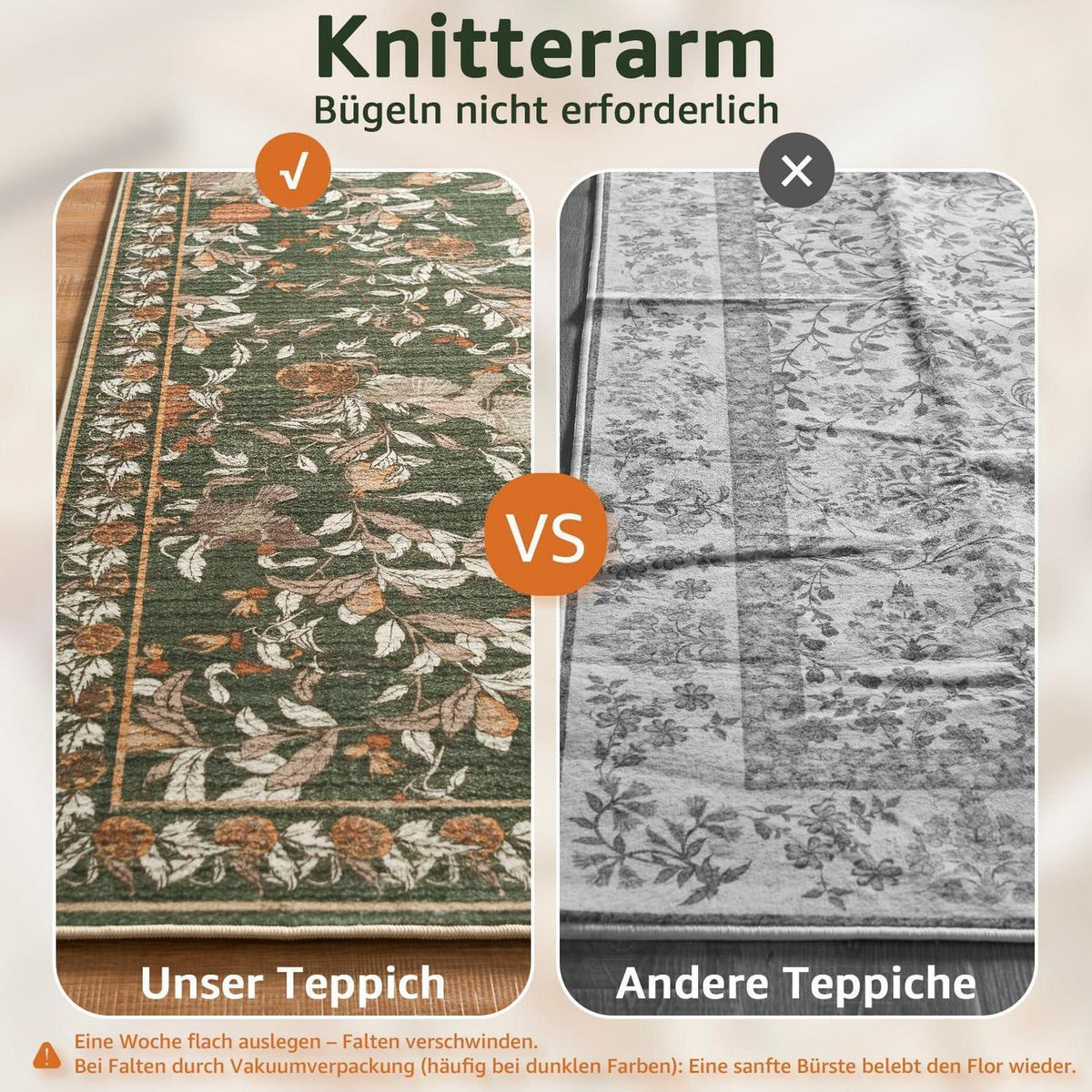 Vintage Küchenläufer 60x180 Orange-Grün – Rutschfest & Wasserabweisend