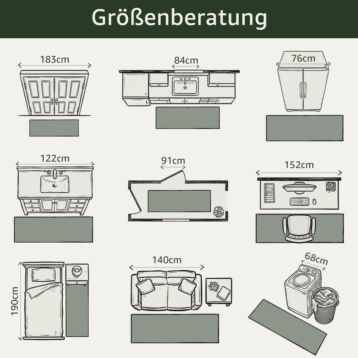 Vintage Küchenläufer 60x180 Orange-Grün – Rutschfest & Wasserabweisend
