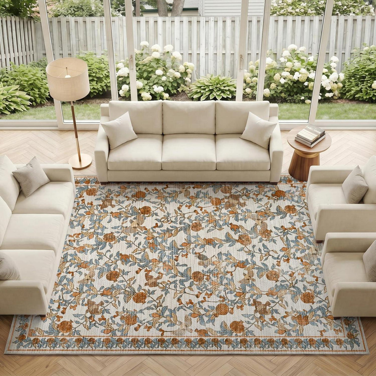 Vintage Teppich 240x340 cm – Orange-Beige, Waschbar & Rutschfest
