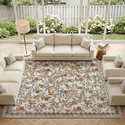 Vintage Teppich 240x340 cm – Orange-Beige, Waschbar & Rutschfest