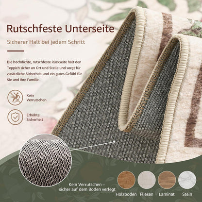 Vintage Teppich floral rot-beige 160x220 cm – Waschbar & Rutschfest