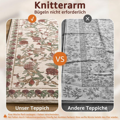 Vintage Teppich floral rot-beige 160x220 cm – Waschbar & Rutschfest
