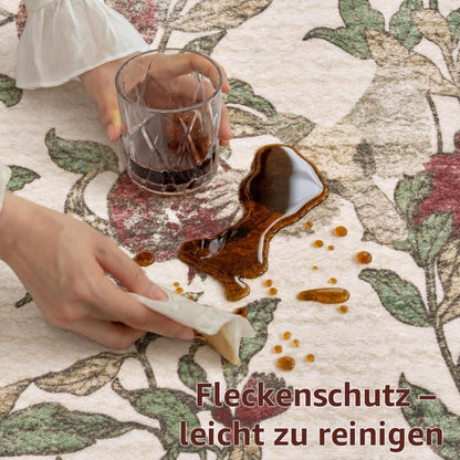 Vintage Teppich floral rot-beige 200x280 cm – Waschbar & Rutschfest