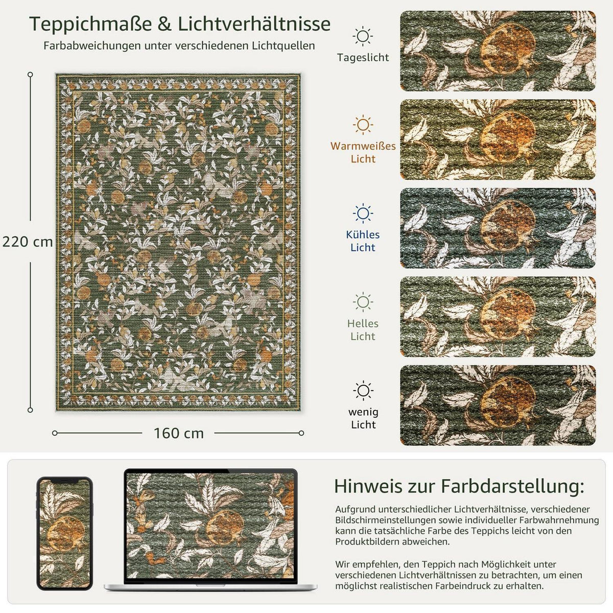 Vintage Teppich floral orange-grün 160x220 cm