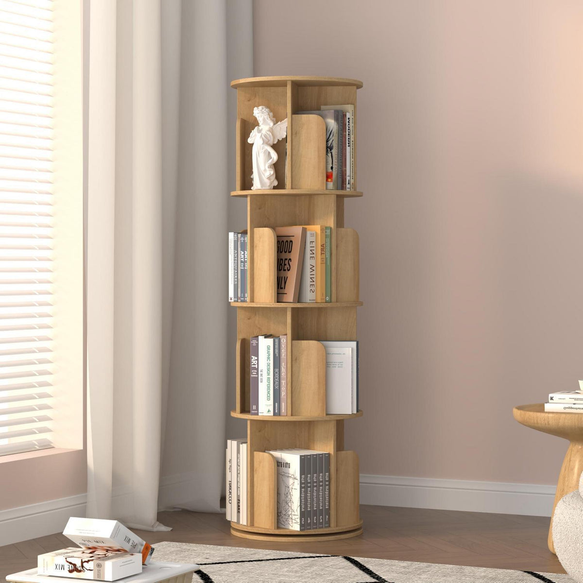 Drehbares Bücherregal Holz 4 Ebenen – Platzsparend & Flexibel