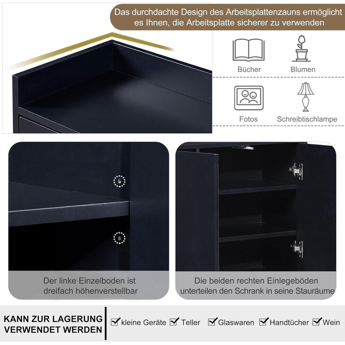 Sideboard 120cm – Küchenschrank mit Arbeitsplatte & Regalen