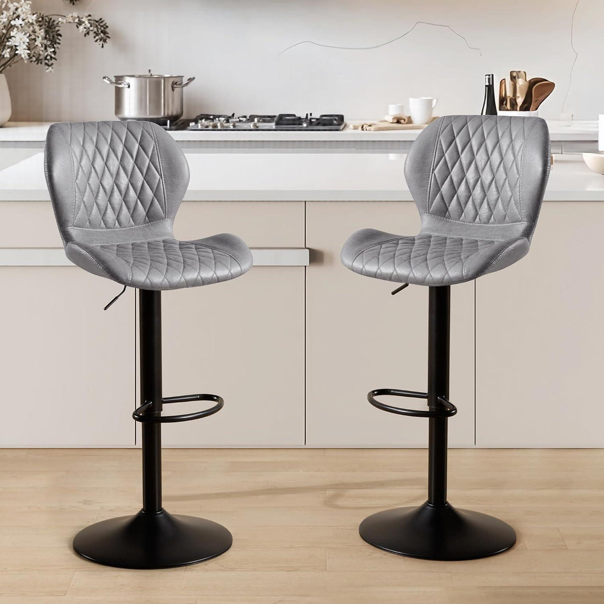 Barhocker mit Lehne, Höhenverstellbar, Grau, 6er Set