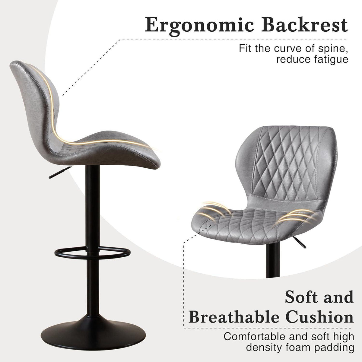 Barhocker mit Lehne, Höhenverstellbar, Grau, 6er Set
