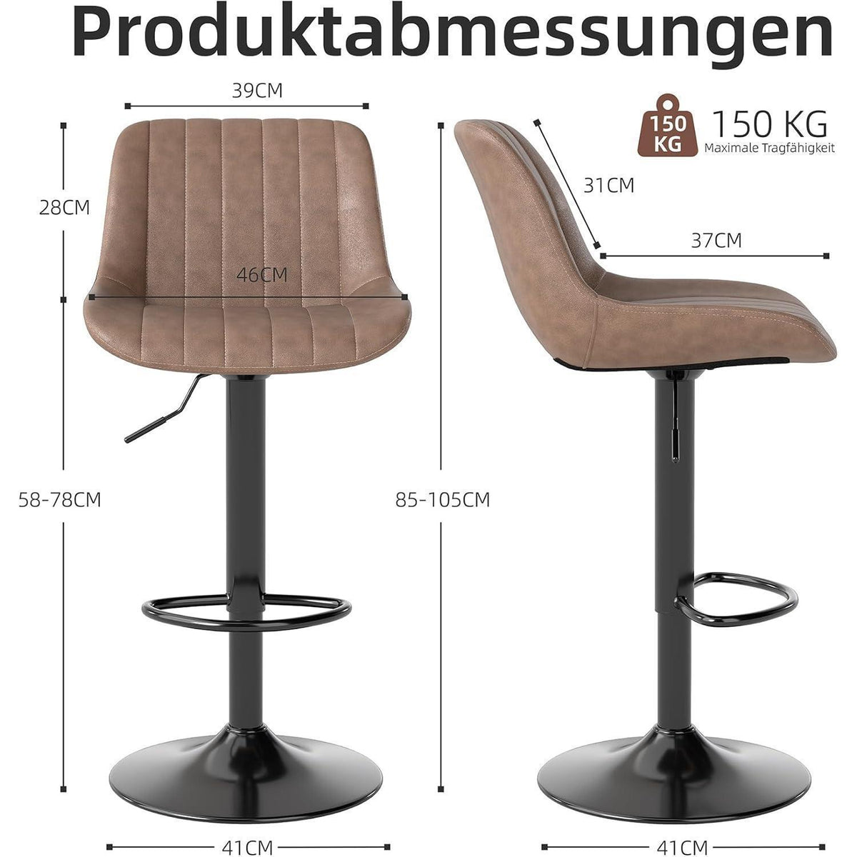 Drehbare Barhocker Set 3er – Höhenverstellbar, Braun