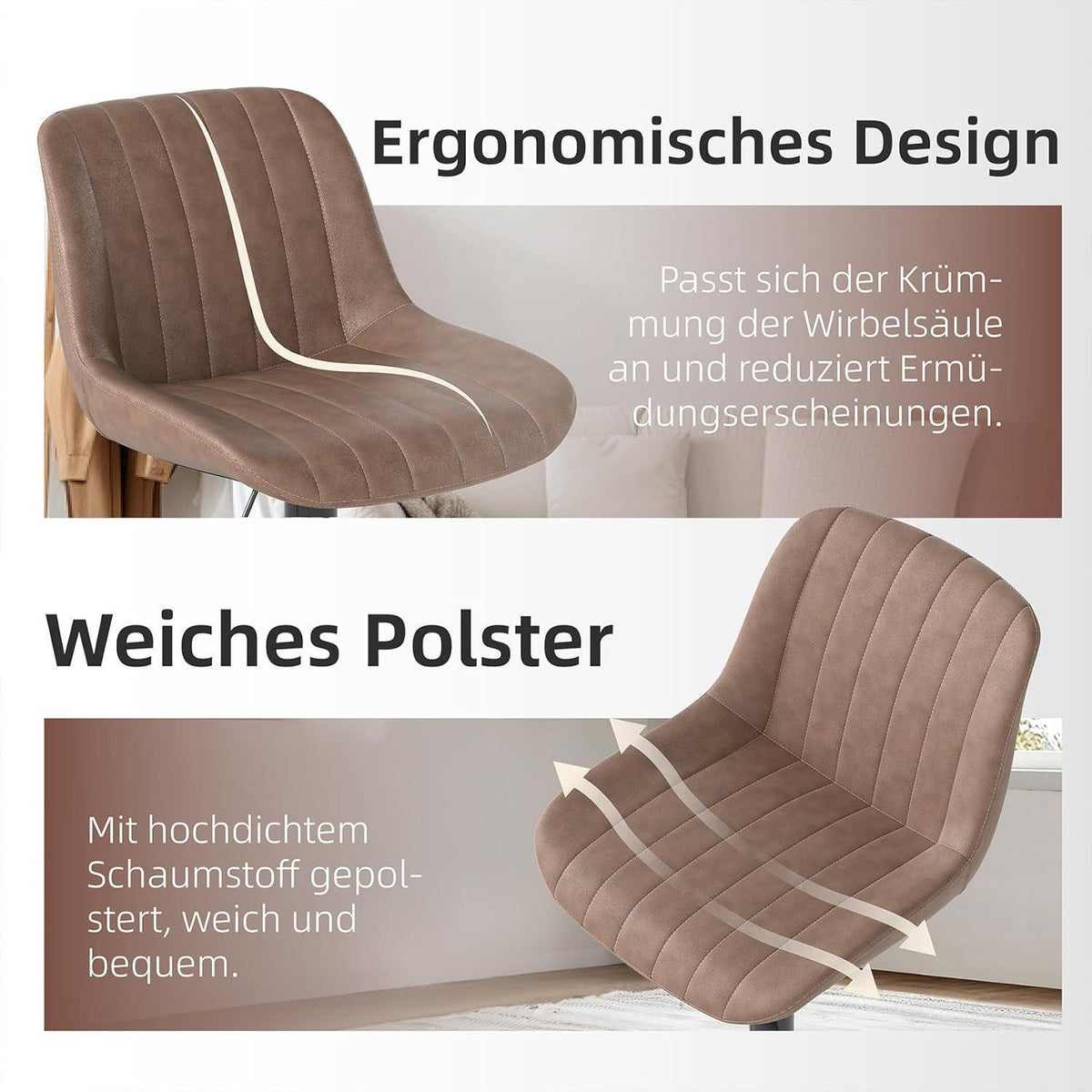 Drehbare Barhocker Set 3er – Höhenverstellbar, Braun