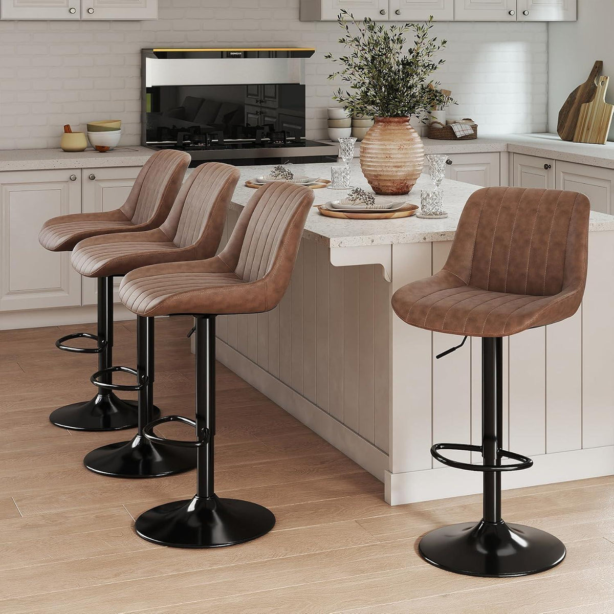 Drehbare Barhocker Set 3er – Höhenverstellbar, Braun