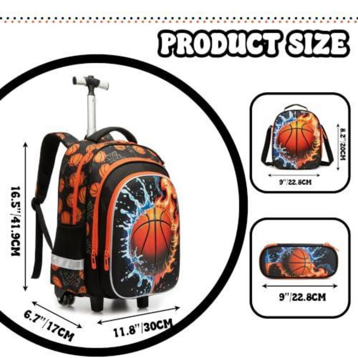 Rollrucksack Mädchen 6-8 Jahre – Basketball Set mit Laptopfach