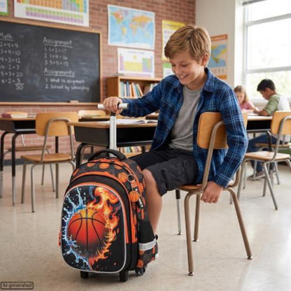 Rollrucksack Mädchen 6-8 Jahre – Basketball Set mit Laptopfach
