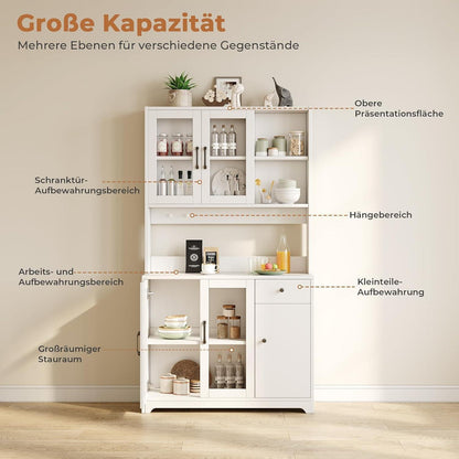Hoher Küchenschrank mit Arbeitsplatte & Haken – Weiß
