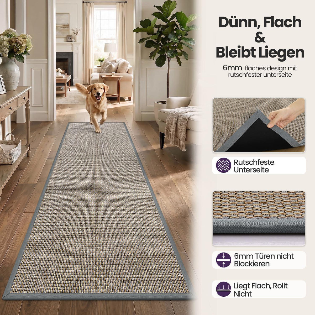 Läufer Flur Grau 60x210 cm – Rutschfest & Saugstark