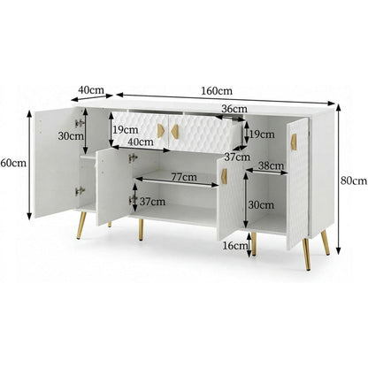 Weißes Sideboard 160cm mit Strukturfront – Viel Stauraum