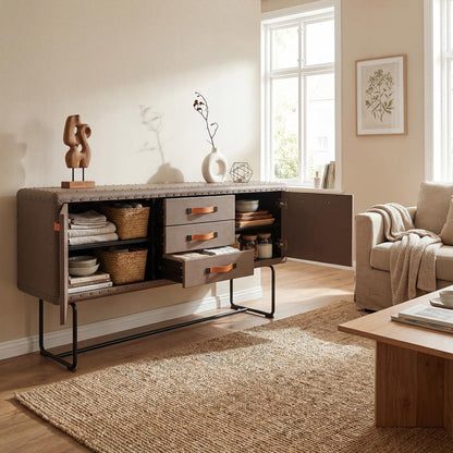 Industriales Sideboard 160 cm Braun – Kommode in Lederoptik