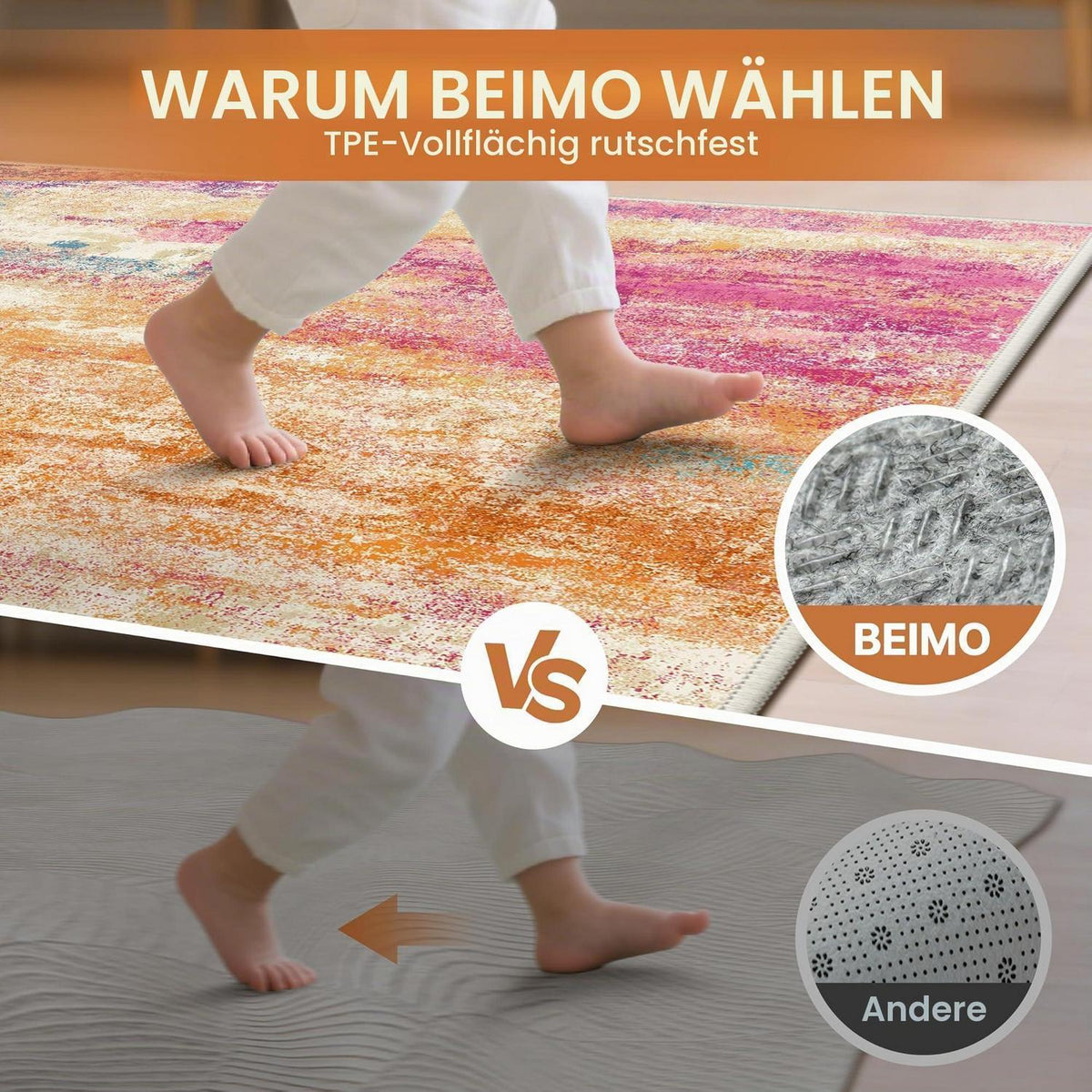 Moderner Wohnzimmerteppich 200x290 cm – Waschbar & Rutschfest