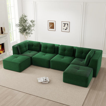 Modulares Ecksofa 4-Sitzer Grün mit Fußhocker & Cordstoff