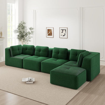 Modulares Ecksofa 4-Sitzer Grün mit Fußhocker & Cordstoff