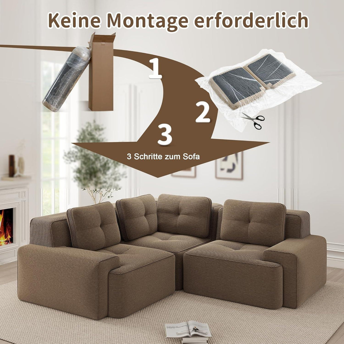 Modulares Ecksofa Braun 177x177 cm – Boneless Cordstoff Couch