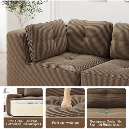 Modulares Ecksofa Braun 177x177 cm – Boneless Cordstoff Couch