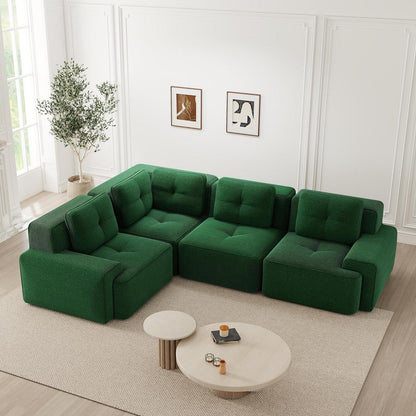 Grünes Ecksofa modular, 177x382 cm, Cordstoff, Boneless