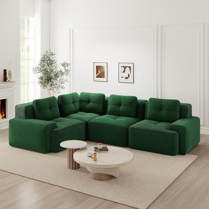 Grünes Ecksofa modular, 177x382 cm, Cordstoff, Boneless