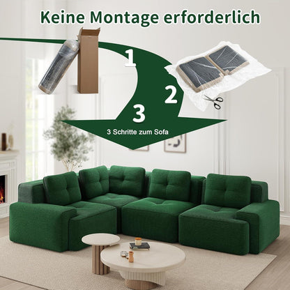 Grünes Ecksofa modular, 177x382 cm, Cordstoff, Boneless