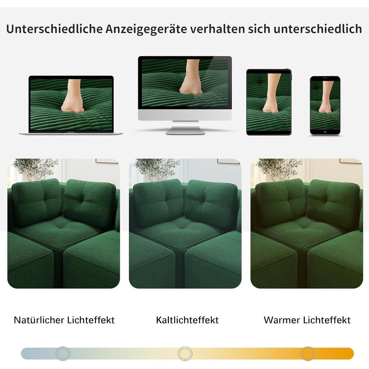Grünes Ecksofa modular, 177x382 cm, Cordstoff, Boneless