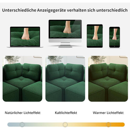 Grünes Ecksofa modular, 177x382 cm, Cordstoff, Boneless