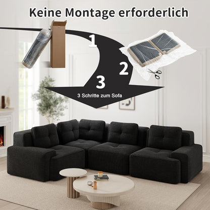Modulares Ecksofa Schwarz 177x382 cm – Boneless Cordstoff Couch
