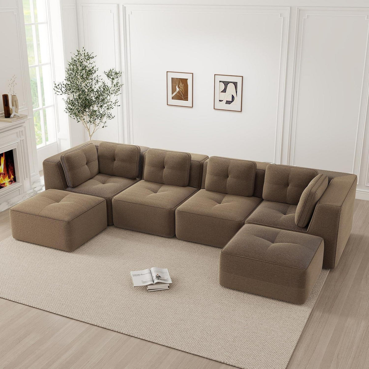 Modulares Ecksofa 4-Sitzer mit Fußhocker, Braun