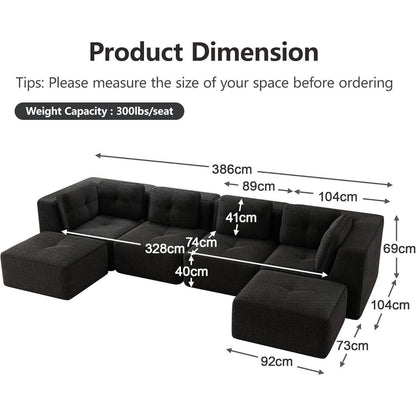 Modulares Ecksofa 4-Sitzer mit Fußhocker, Cordstoff Schwarz