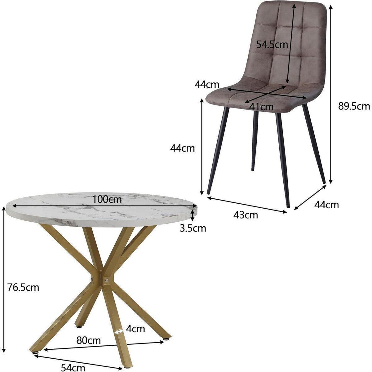 Moderner Esstisch Set mit 4 Sesseln – 100cm in Lederoptik