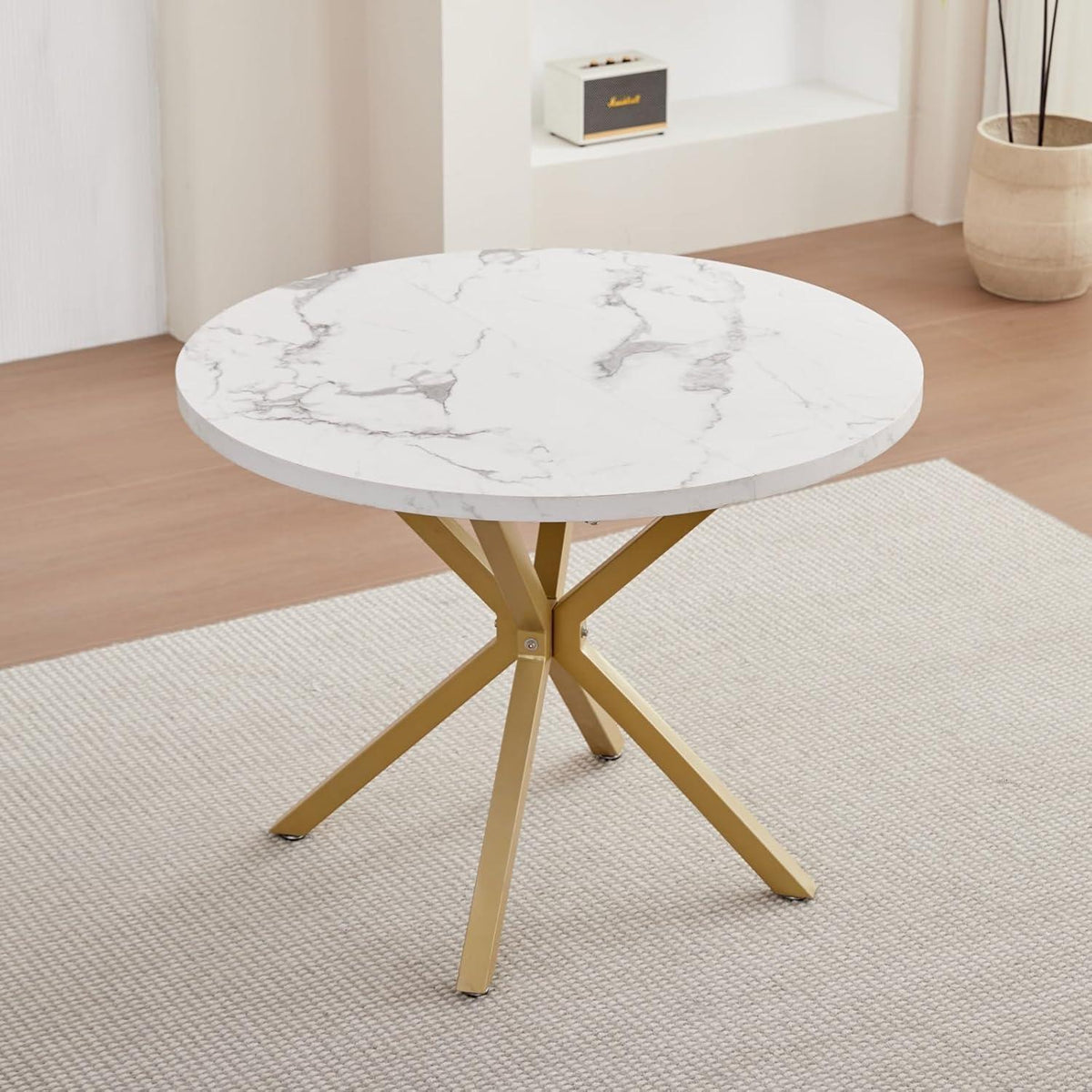 Moderner Esstisch Set mit 4 Samtstühlen – Rund 100cm