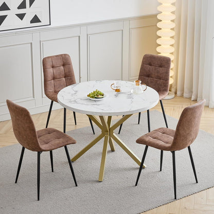 Moderner Esstisch Set mit 4 Sesseln – 100cm in Lederoptik