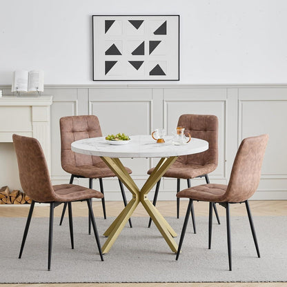 Moderner Esstisch Set mit 4 Sesseln – 100cm in Lederoptik