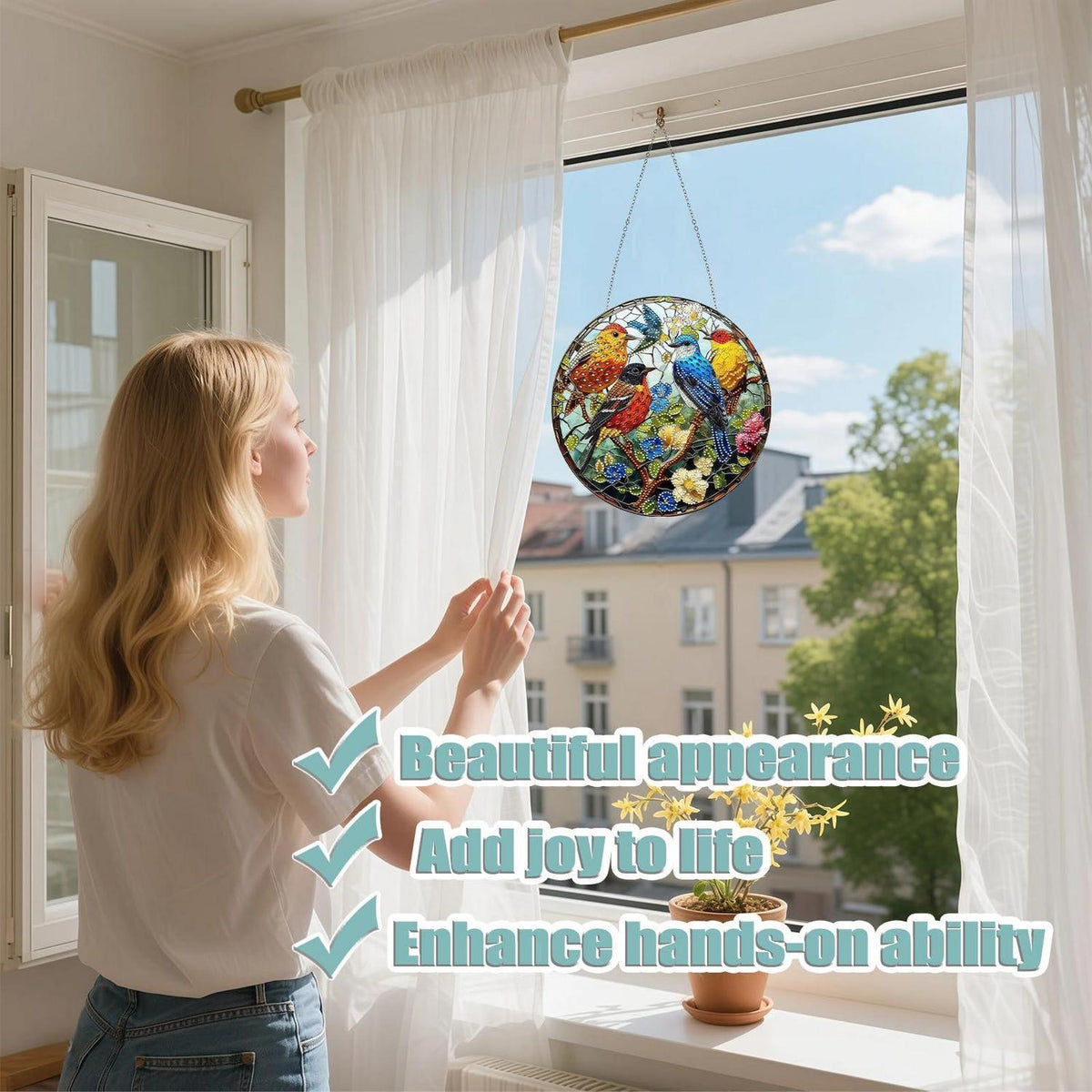 5D Diamant Painting Vogel Anhänger – Fensterbild für Zuhause