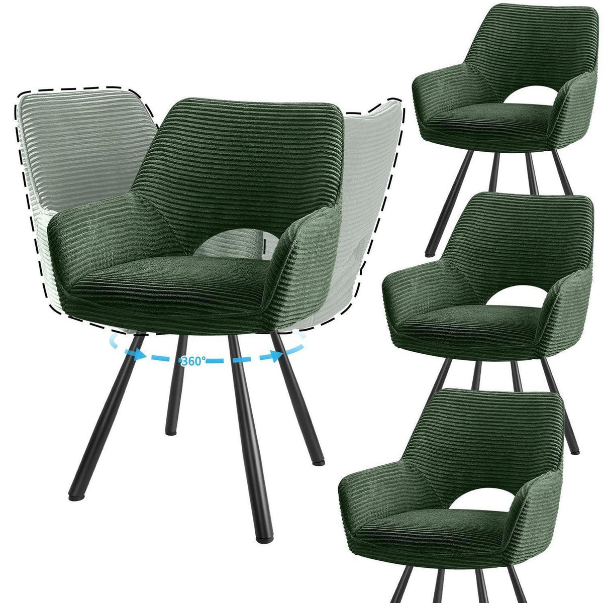 4er Set Drehbar Stühle | Grün, Modern & Komfortabel