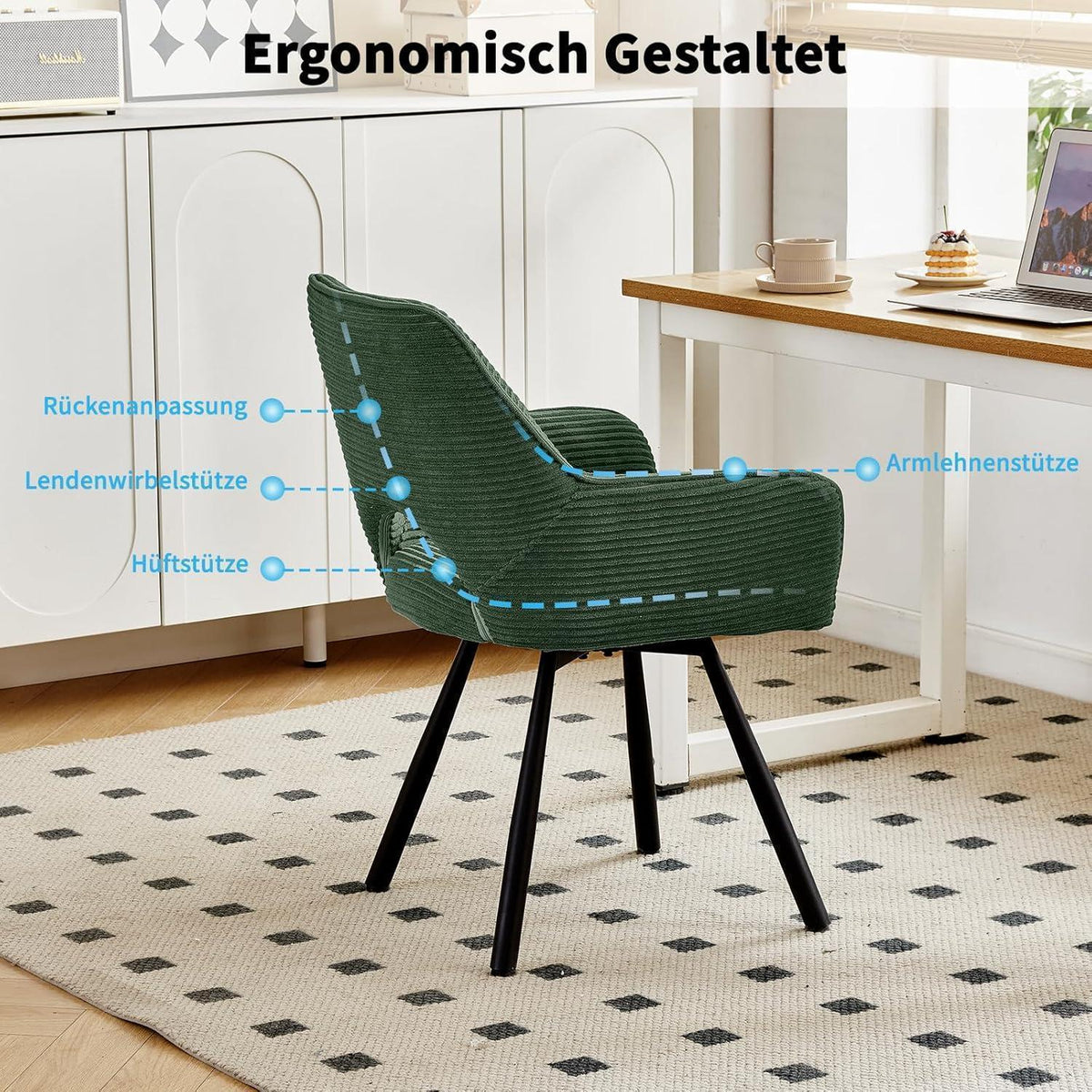 4er Set Drehbar Stühle | Grün, Modern & Komfortabel