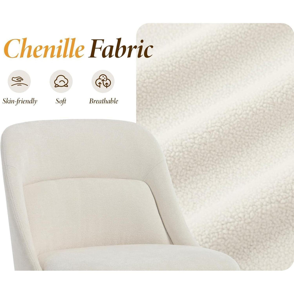 Moderner Esszimmerstuhl Set 2x Chenille mit Lendenstütze, Weiß