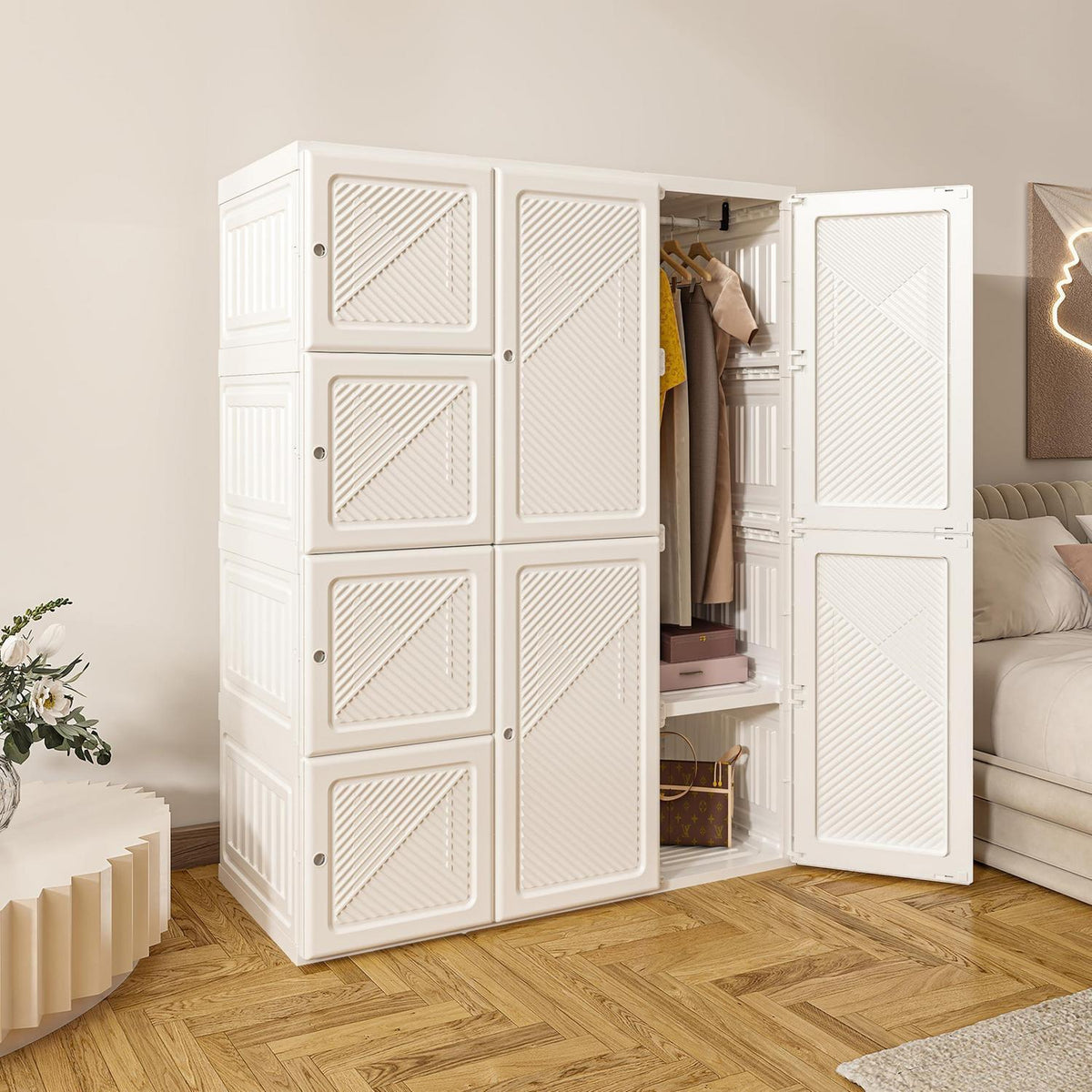 Zusammenklappbarer Kleiderschrank mit Kleiderstange & Magnettüren