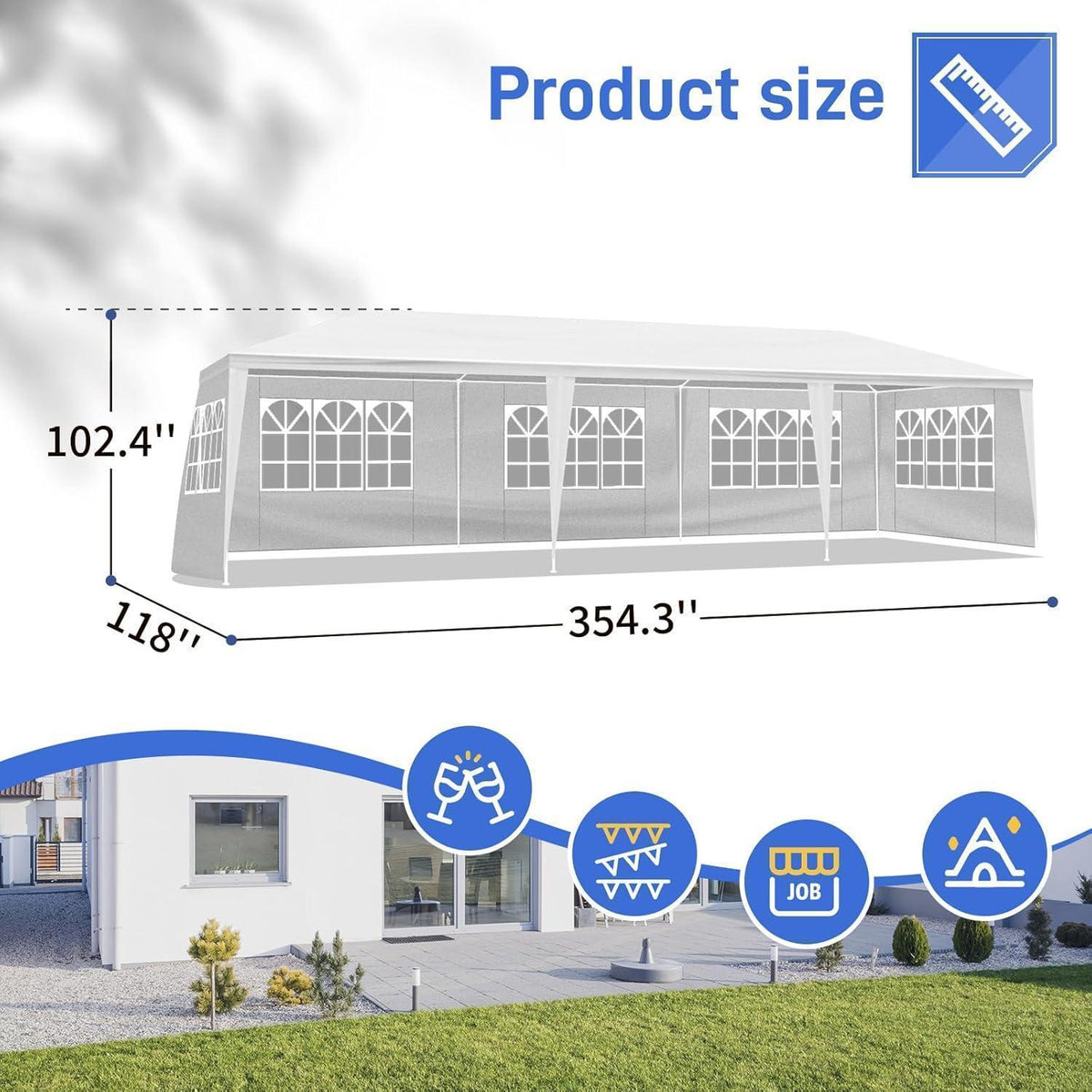 Wasserdichter Gartenpavillon 3x9m mit UV-Wänden – Partyzelt für Hochzeiten