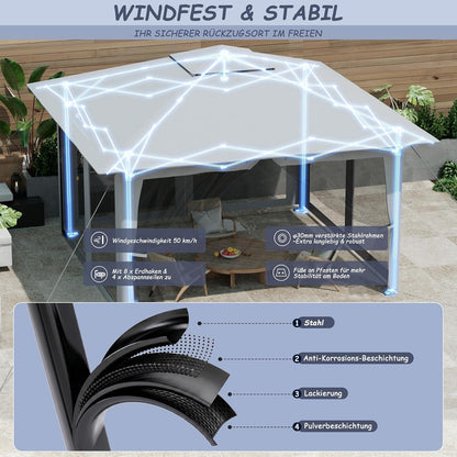 Gartenpavillon 3x3m mit Moskitonetz & UV-Schutz