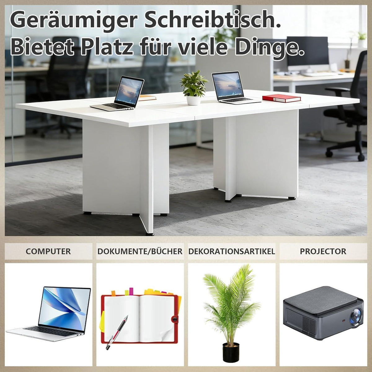 Erweiterbarer Konferenztisch Modular | 400 cm x 60 cm | Schwarz & Weiß