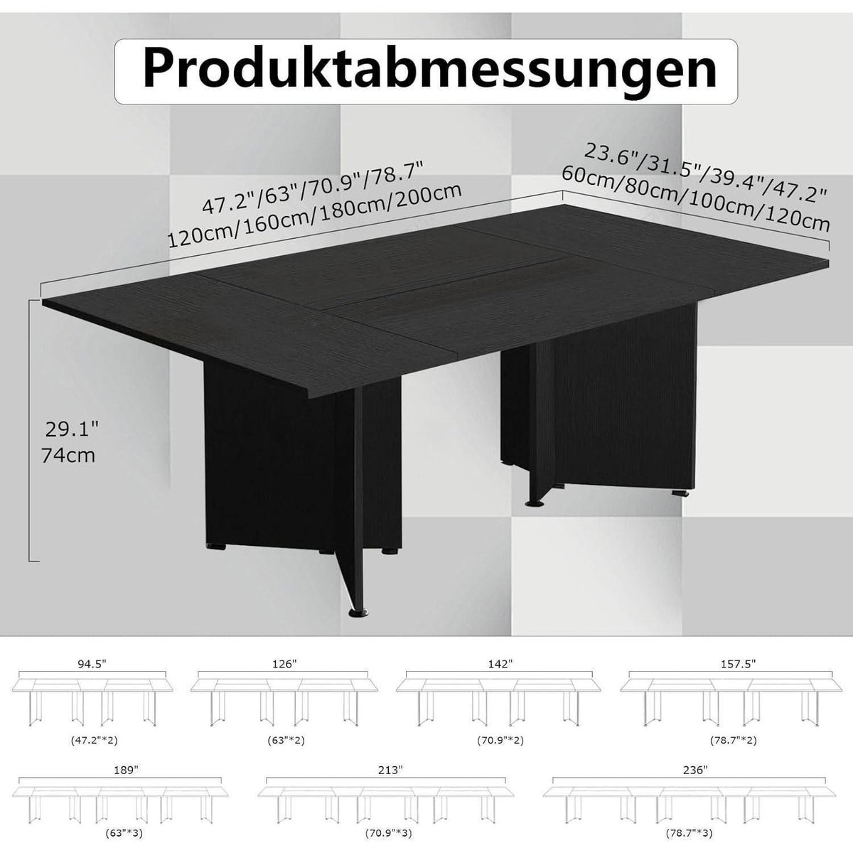 Modularer Konferenztisch, Erweiterbar für 4-12 Personen, Schwarz