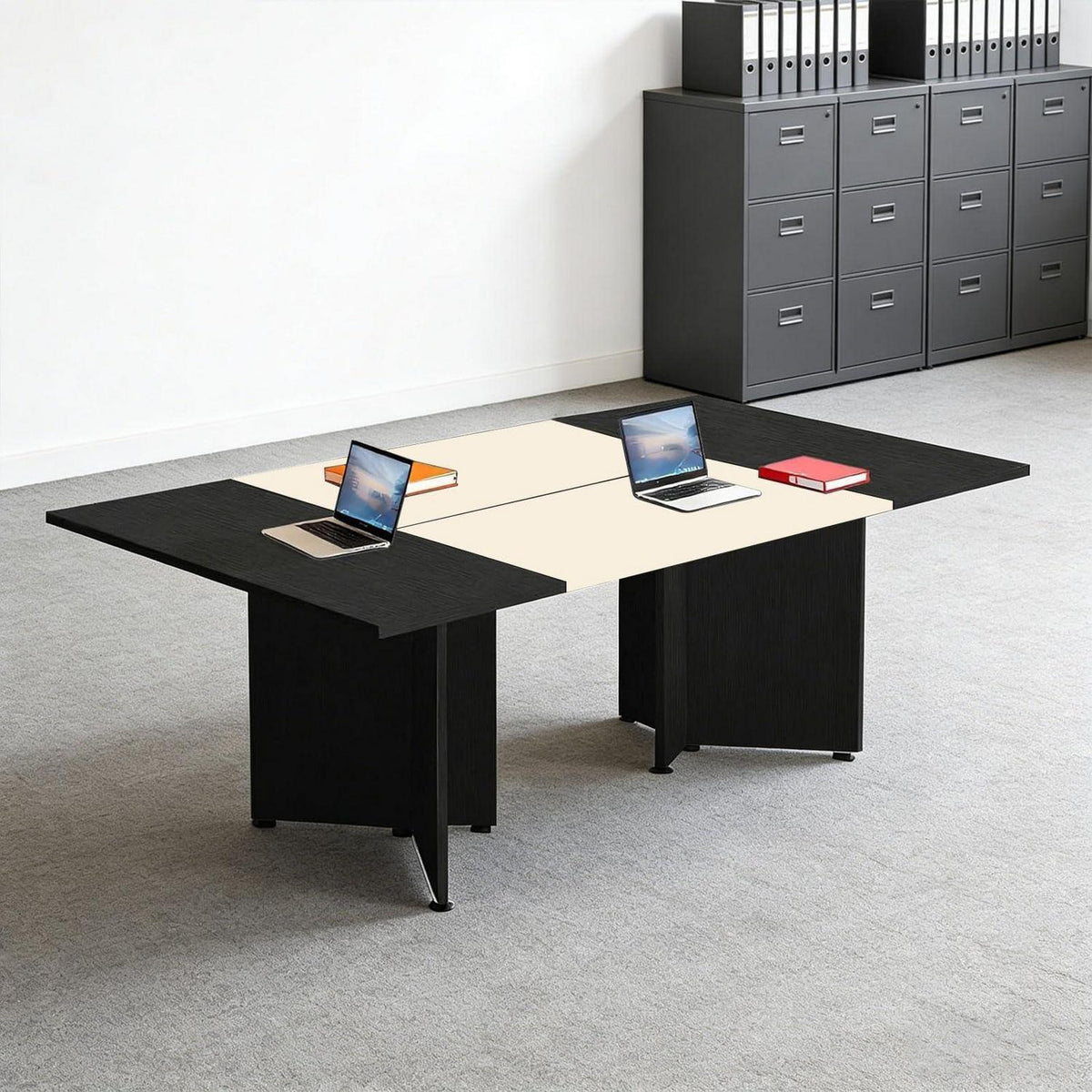 Modularer Konferenztisch, Erweiterbar 200x120 cm, Schwarz & Beige