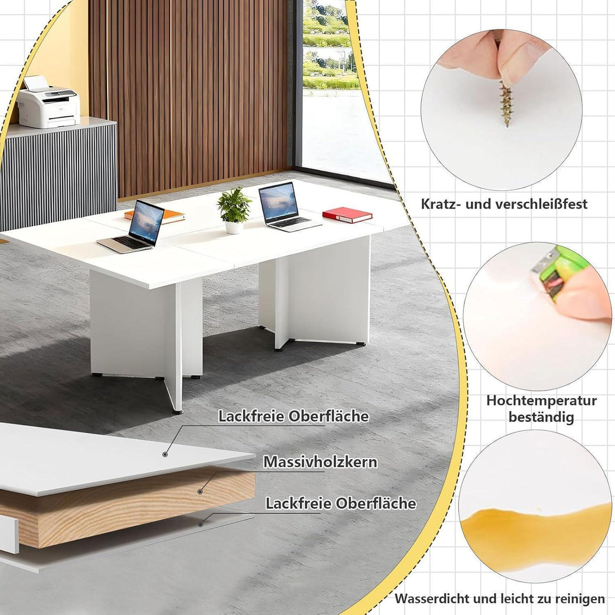 Modularer Konferenztisch, Erweiterbar für 4-12 Personen, Schwarz & Beige