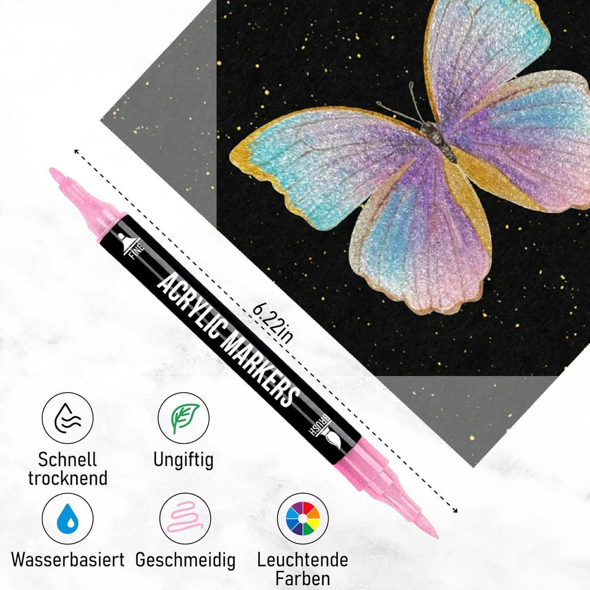 Acryl Marker Set 24 Metallic | Dual Tip für Kunst & Basteln